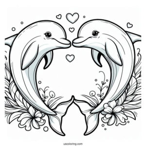 Two Dolphins Touching Noses Coloring Page