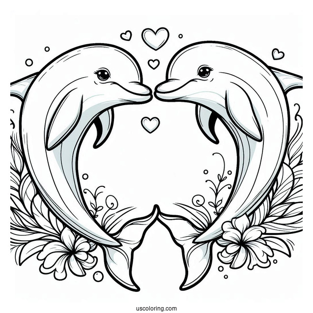 Two Dolphins Touching Noses Coloring Page