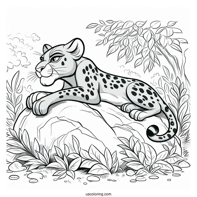 Jungle Book Coloring Page Of Bagheera Resting On Rock
