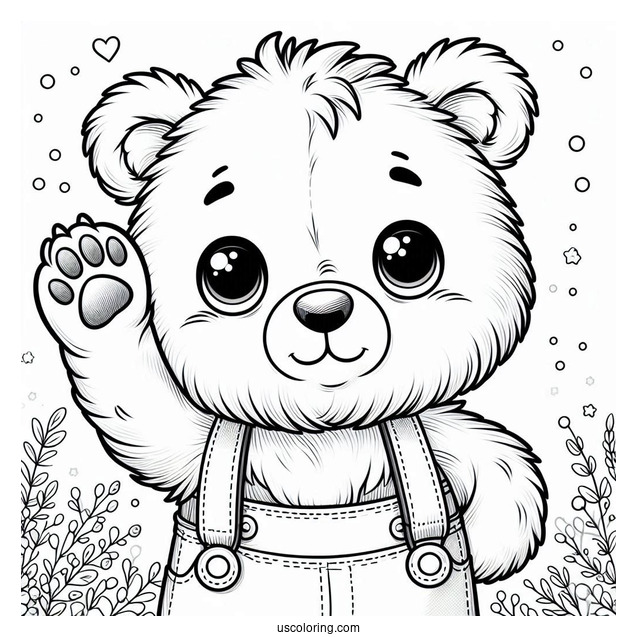 Fluffy Bear Coloring Page With One Paw Raised