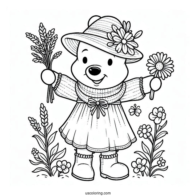 Cute Winnie The Pooh Scarecrow Coloring Page For Kids