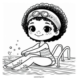 Kids Swimming Coloring Page In The Pool