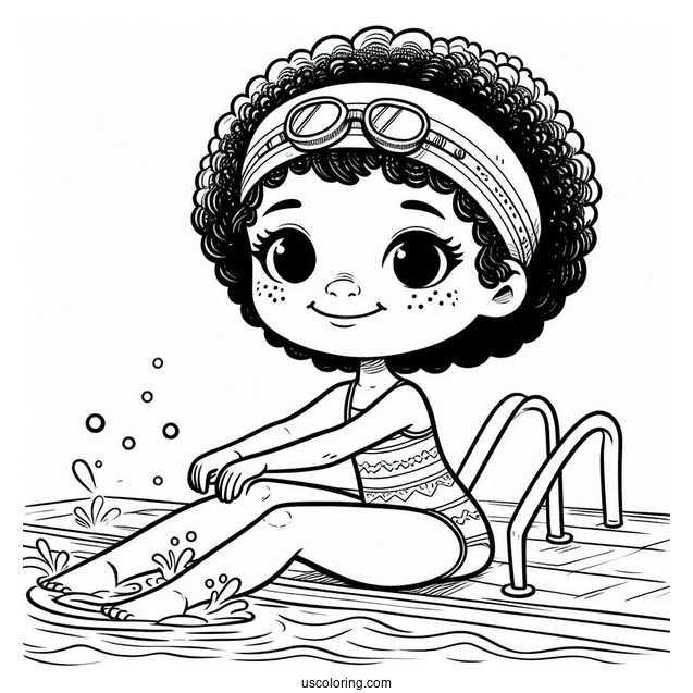 Kids Swimming Coloring Page In The Pool