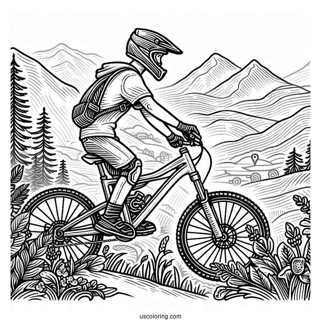 Young Talent Downhill Tues Mountain Bicycle Coloring Page