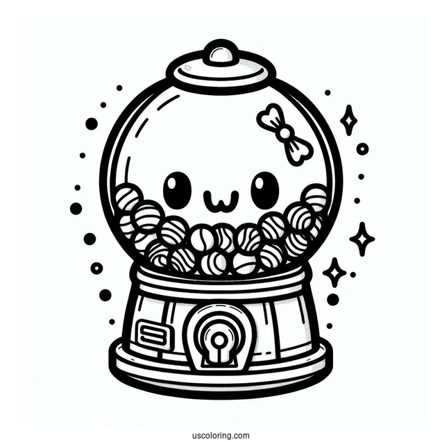 Kawaii Gum-ball Machine To Color