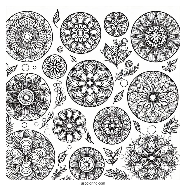 Circles And Flowers Pattern Coloring Page