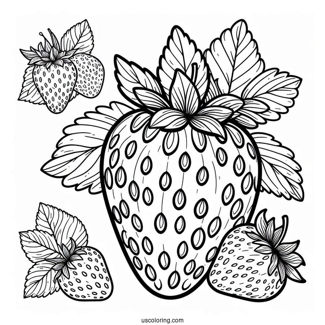 Easy Strawberry Coloring Page With Seeds For Kids