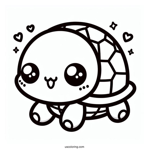 Cute Kawaii Turtle Coloring Page For Preschoolers