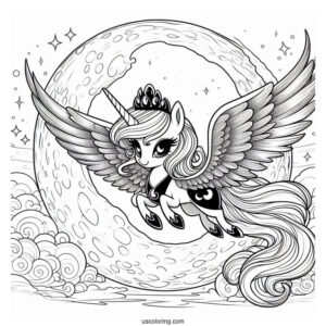 Princess Luna Coloring Page Flying In Front Of A Full Moon