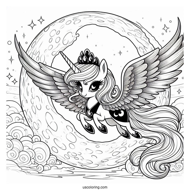 Princess Luna Coloring Page Flying In Front Of A Full Moon