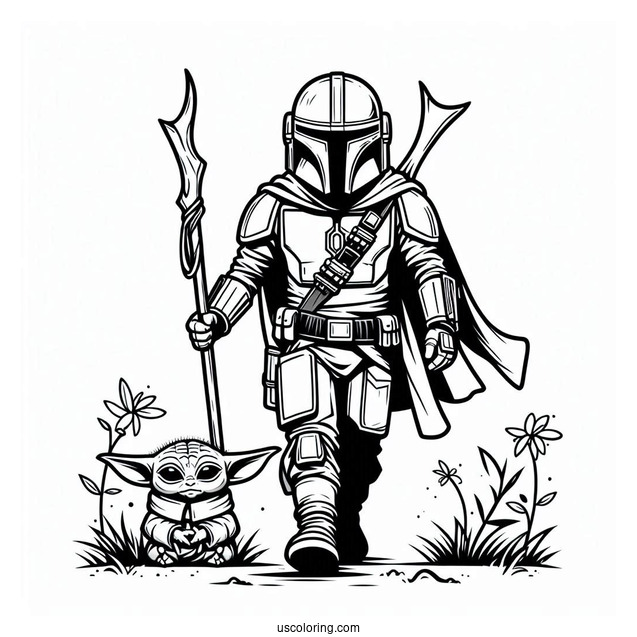 Mandalorian Walking With Baby Yoda