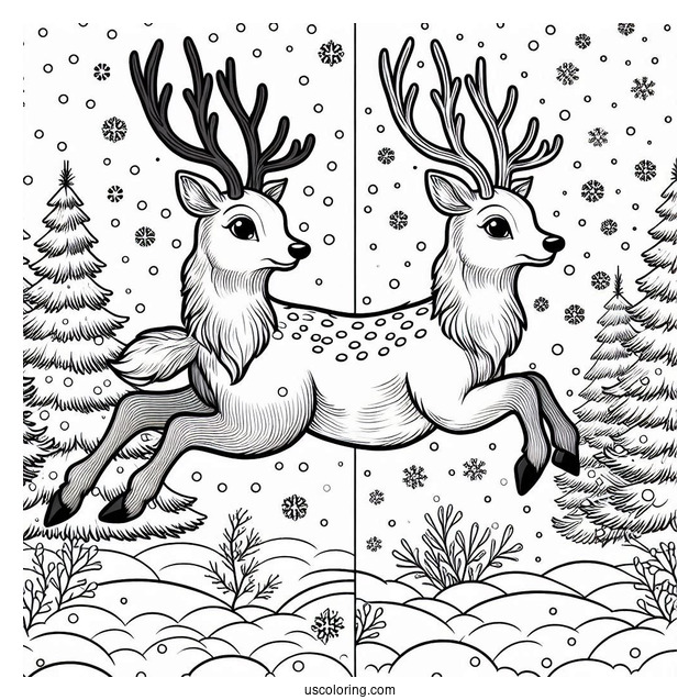 Reindeer Leaping Through The Snow To Color