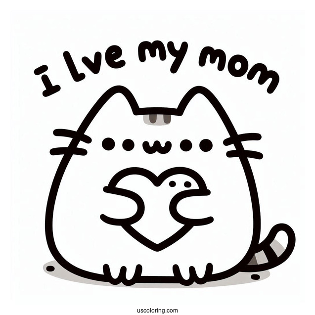 I Love My Mom Pusheen Coloring Page