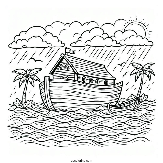 Simple Noah's Ark Coloring Page At Sea For Preschoolers