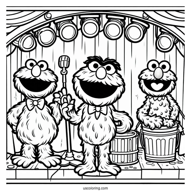 Elmo, Oscar The Grouch, Cookie Monster, And Grover On Stage