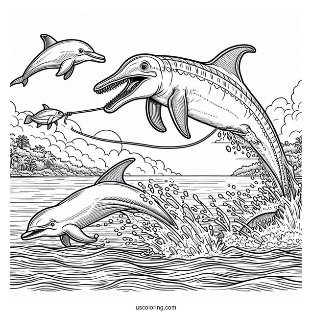 Spinosaurus Coloring Page Catching A River Dolphin