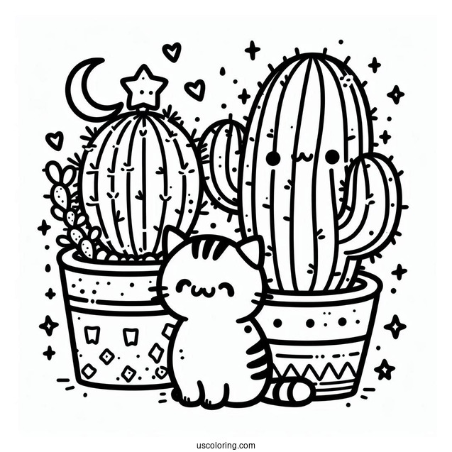 Kawaii Cactus Plants With Cat