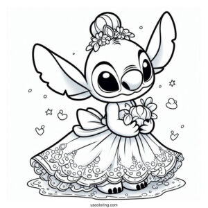 Stitch With Cinderella Coloring Page For Kids
