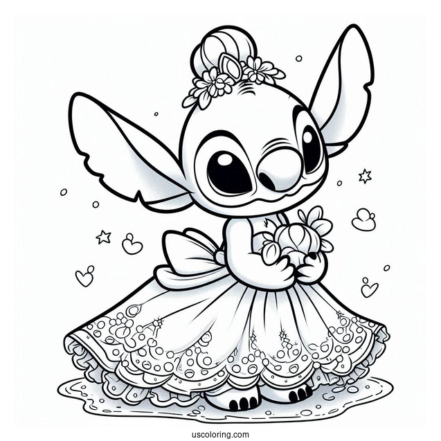 Stitch With Cinderella Coloring Page For Kids