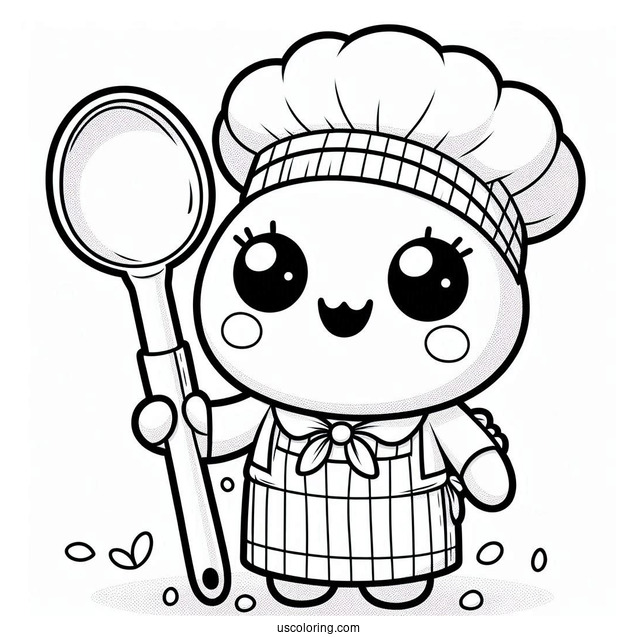 Kawaii Ratatouille Coloring Page Holding A Ladle For Preschoolers