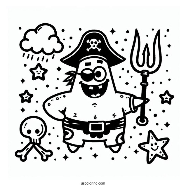Easy Outline Of Pirate Patrick Star Coloring Page For Kids