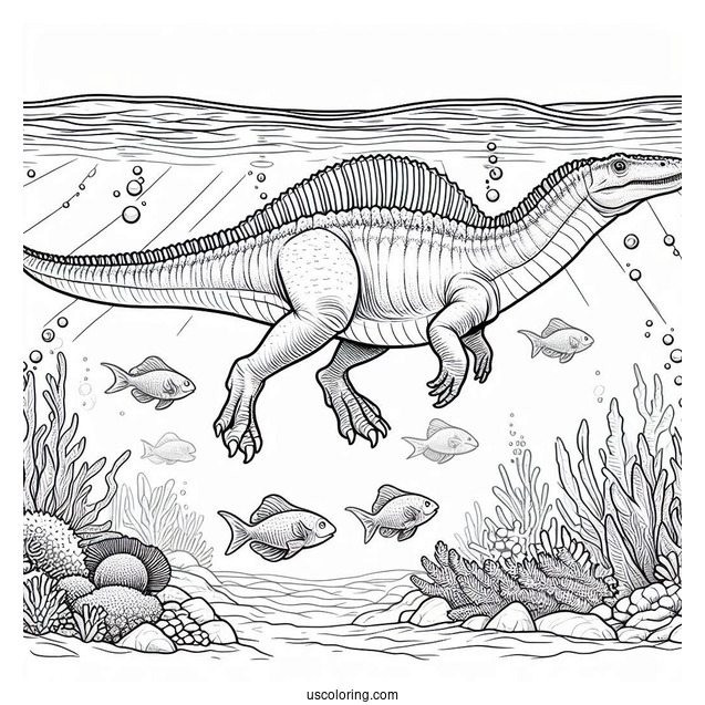 Spinosaurus Coloring Page Swimming Underwater