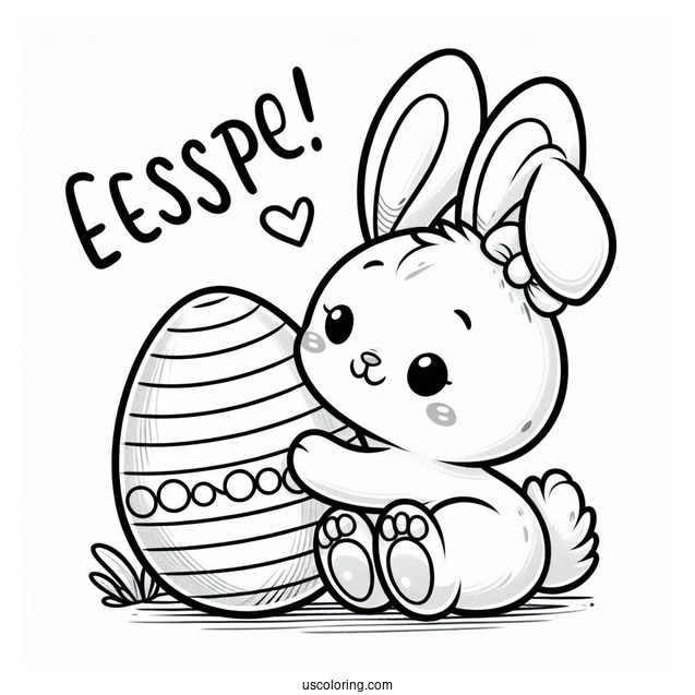 Easter Bunny Coloring Page Hugging Egg And Saying Greeting