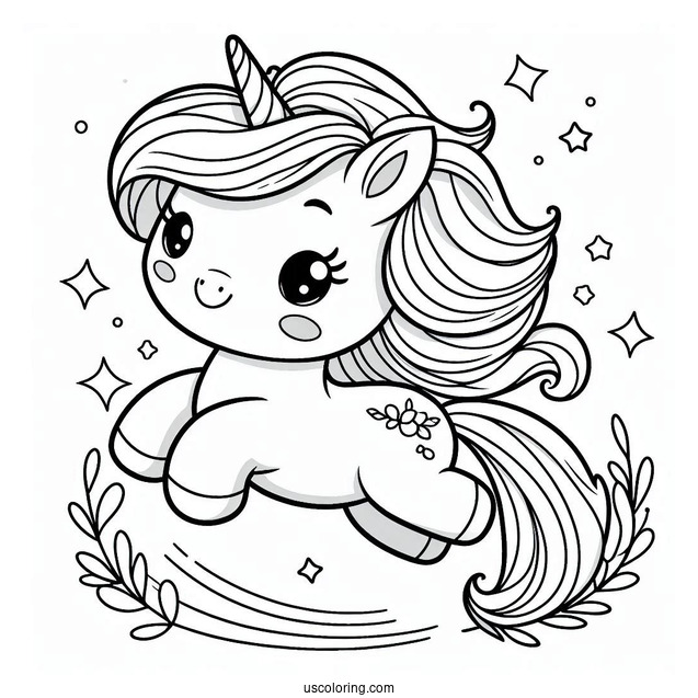 Cute Coloring Page Unicorn Leaping In The Air For Preschoolers