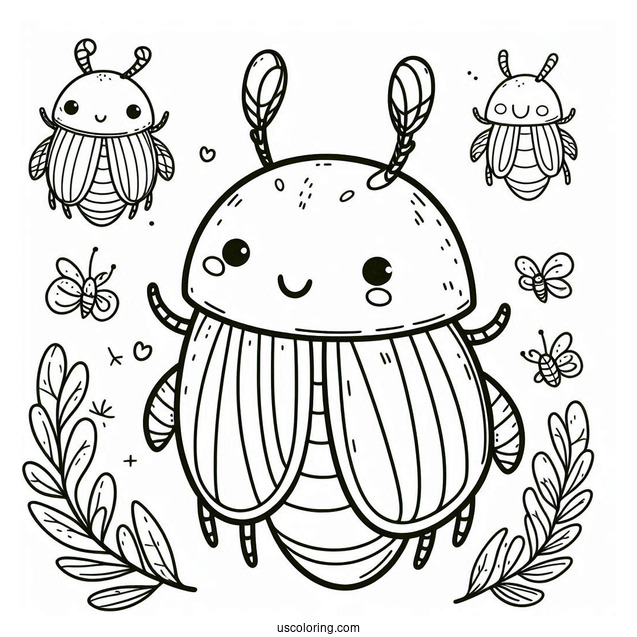 Cartoon Beetle Coloring Page Outline For Preschoolers