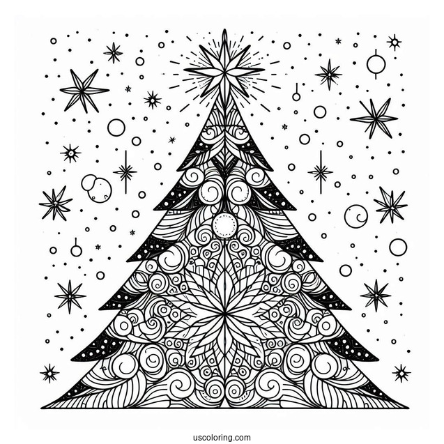 Detailed Christmas Tree Stained Glass Coloring Page