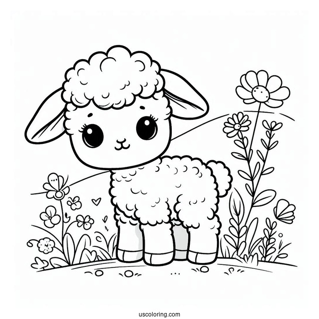 Cute Baby Lamb On Country Side Coloring