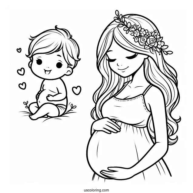Baby Coloring Page Of Pregnant Woman Holding Her Belly