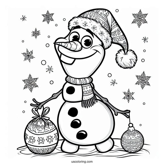 Christmas Themed Olaf Coloring Page