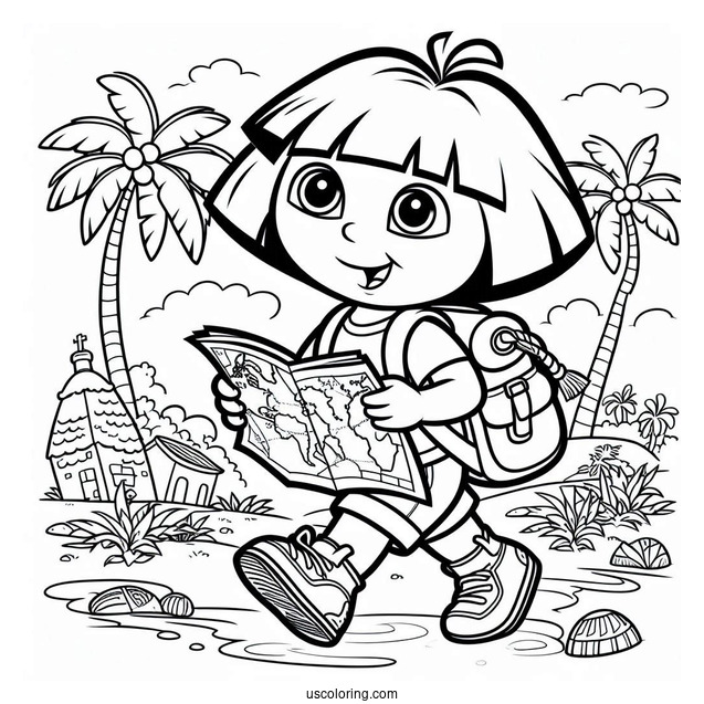 Dora Exploring With Her Backpack And Map