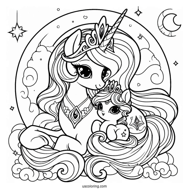 Princess Celestia Coloring Page With Baby Princess Luna