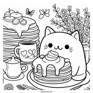Cat Pancake Coloring Page With Butter