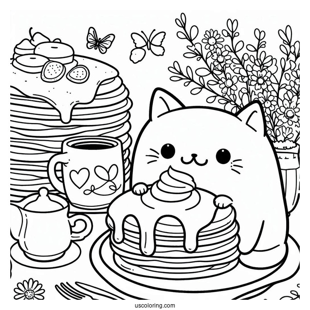 Cat Pancake Coloring Page With Butter