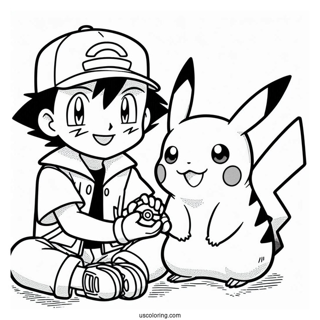 Detailed Coloring Page Of Ash And Pikachu