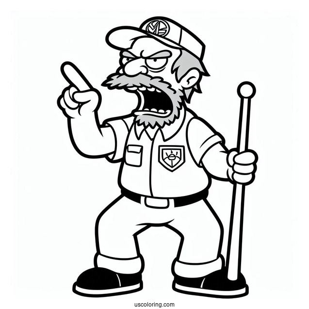 Simpsons Coloring Pages Of Groundskeeper Willie Shaking His Fist In Anger
