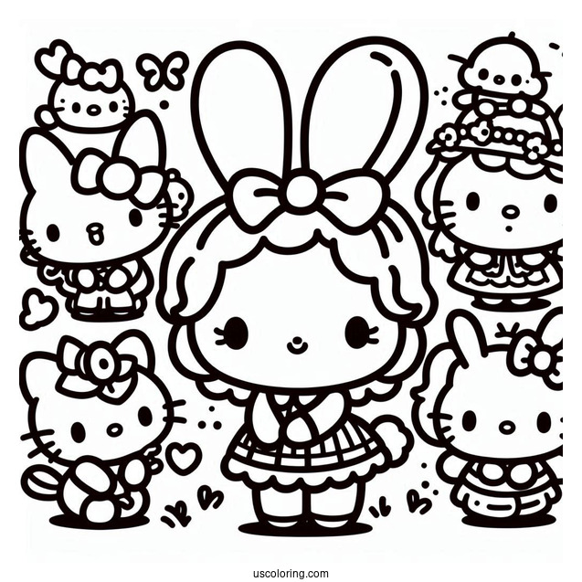 Full Page Sanrio Coloring Page Of All Characters