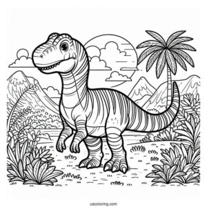 Dinosaur Coloring Page Of Striped Tarbosaurus In Nature