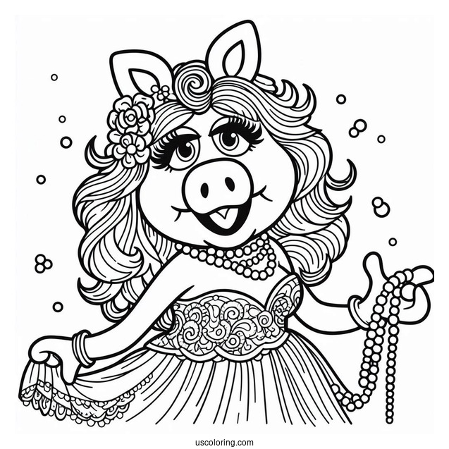 Muppets Coloring Page Of Miss Piggy In Pearls And Dress