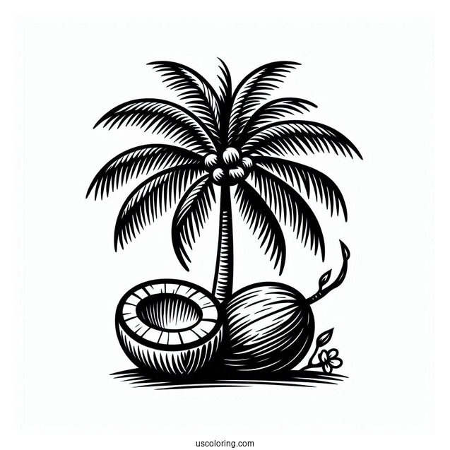 Easy Coconut Coloring Page Tree For Kids