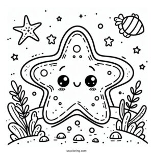 Kawaii Happy Starfish Coloring Page For Preschoolers