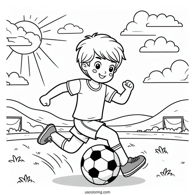 Young Child Playing Soccer On Field