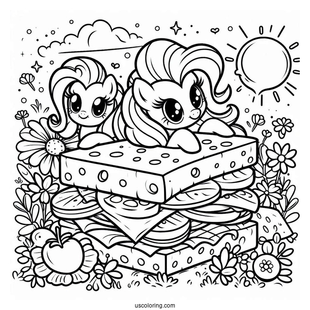 Cheese Sandwich With Pinkie Pie Coloring Page In Flower Field