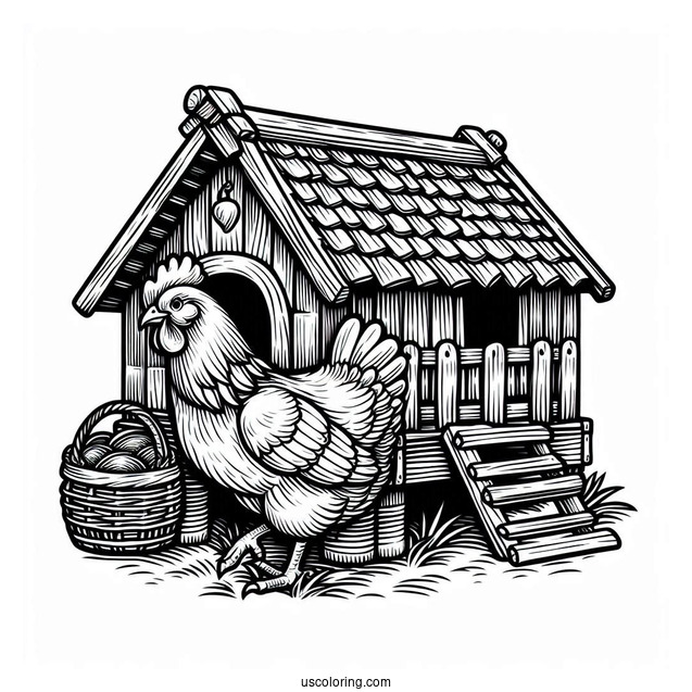Farm Chicken Coop Coloring Sheet