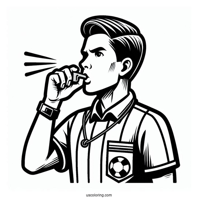 Soccer Referee Blowing Whistle To Color