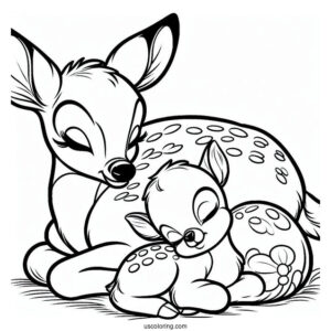 Bambi Sleeping Beside Mother Coloring In