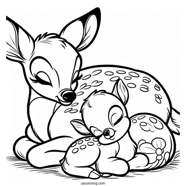 Bambi Sleeping Beside Mother Coloring In